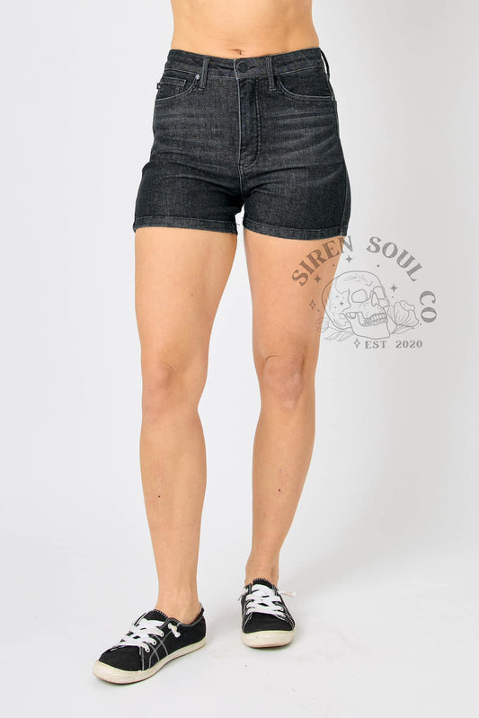 High Waist Tummy Control Black Washed Judy Blue Shorts