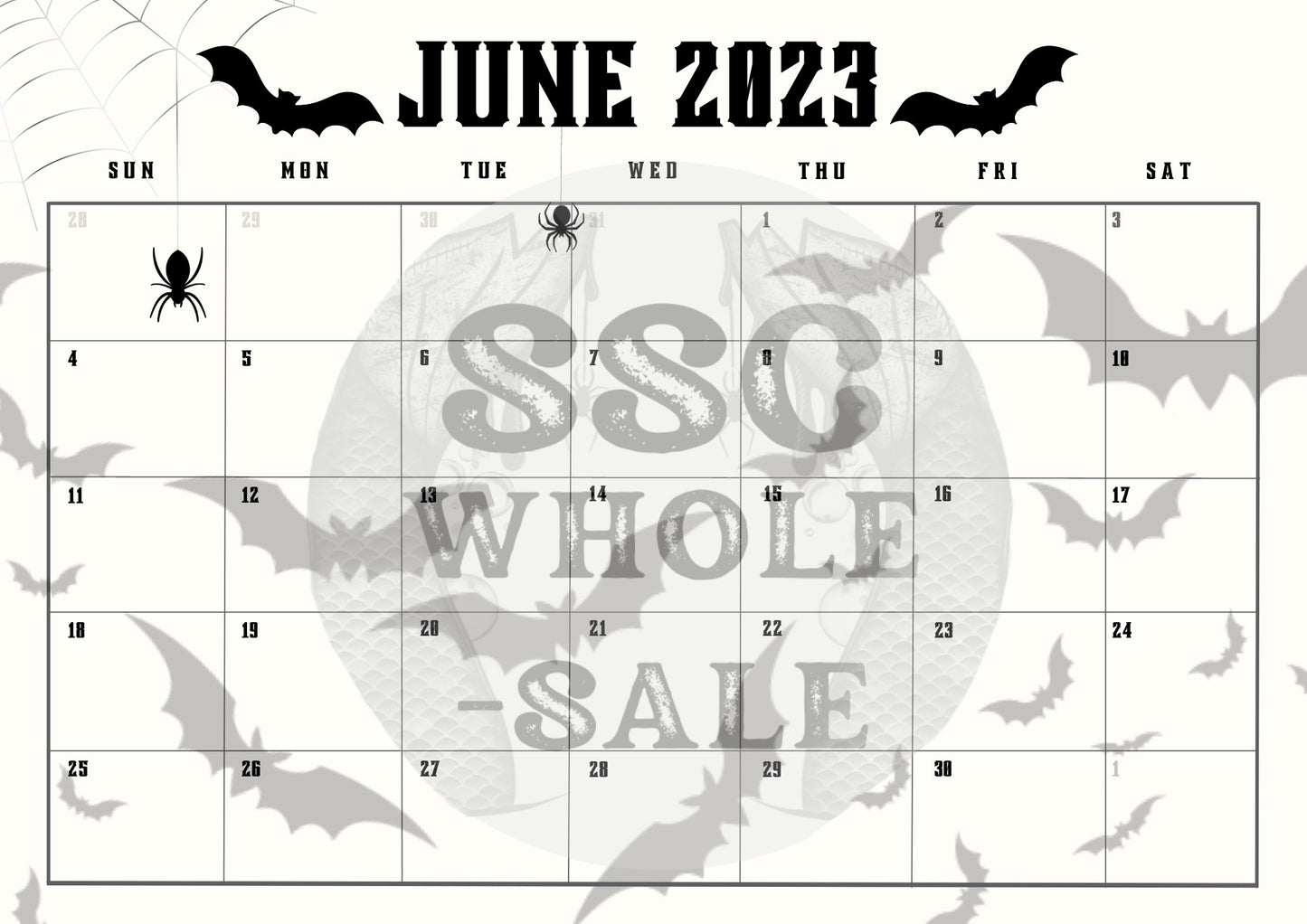 June 2023 Bats Calendar PNG